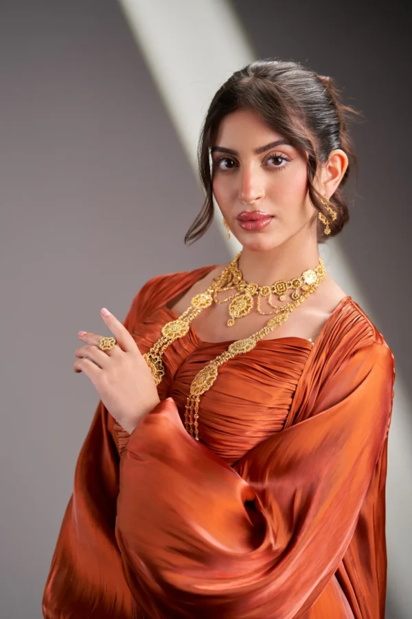 عقد كرسى مع خناق وخاتم وأقراط ذهب 21 قيراط فاخر - Image 2